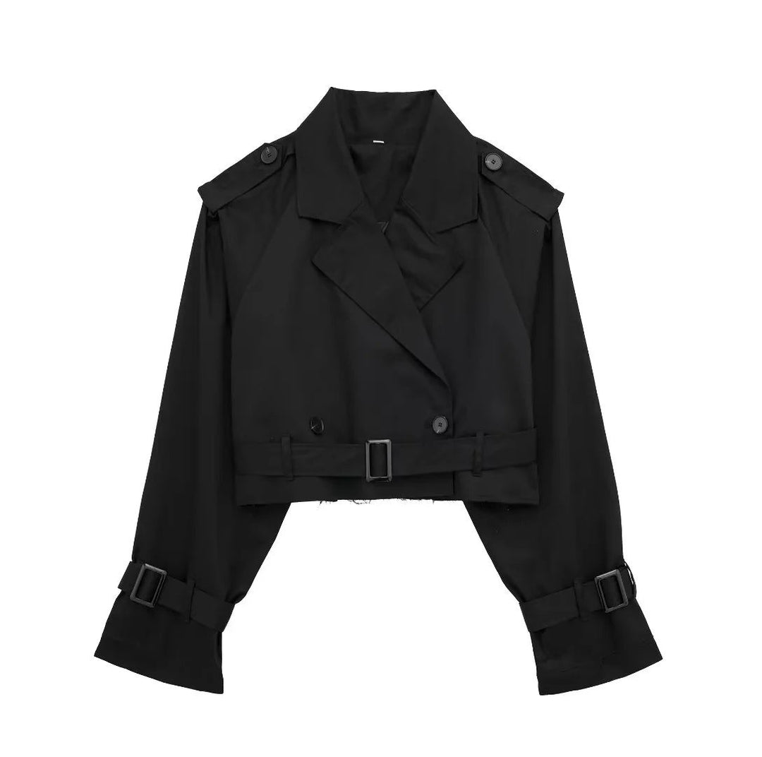 "Elegante korte trenchcoat met trendy snit in donkerbruin, geschikt voor elke gelegenheid in damesmode, comfortabel en stijlv