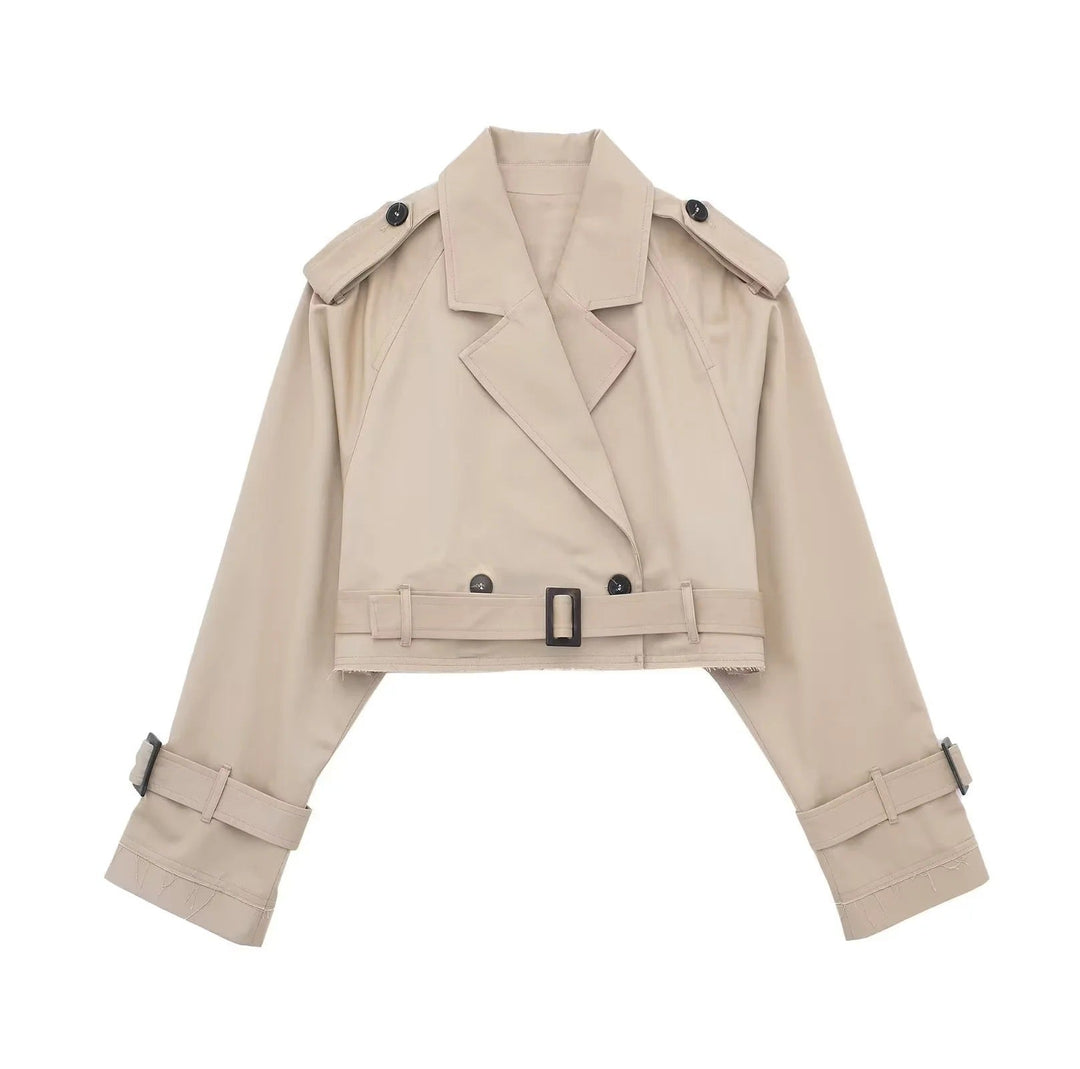 "Elegante korte trenchcoat met trendy snit in donkerbruin, geschikt voor elke gelegenheid in damesmode, comfortabel en stijlv