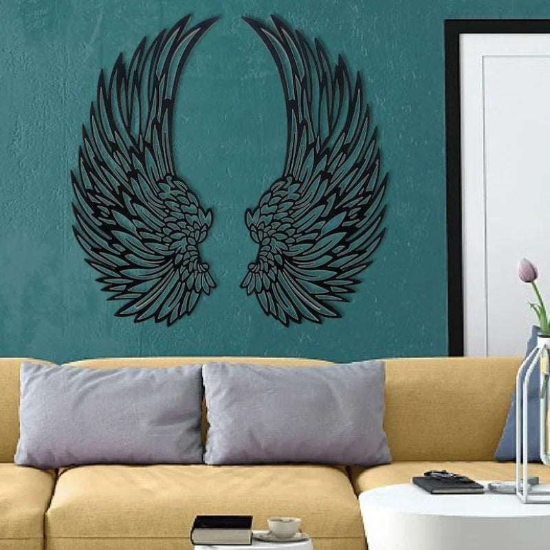 Sfeervolle LED engelenvleugels muurkunst. Decoratieve wandverlichting creëert rustige sfeer in huis.