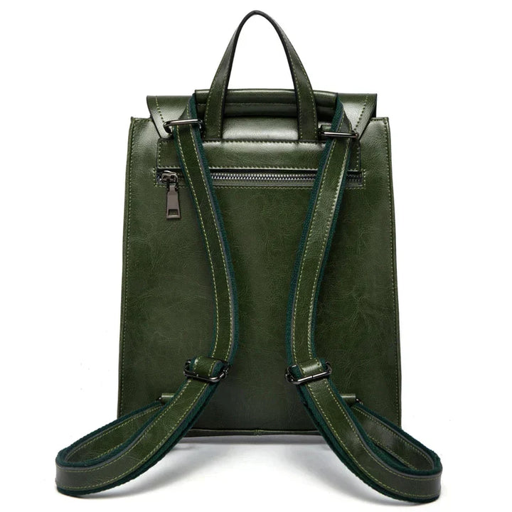 "Elegante leren rugzak met veelzijdige opbergruimte, hoogwaardig leer, tijdloos ontwerp, ideaal voor modebewuste vrouwen."