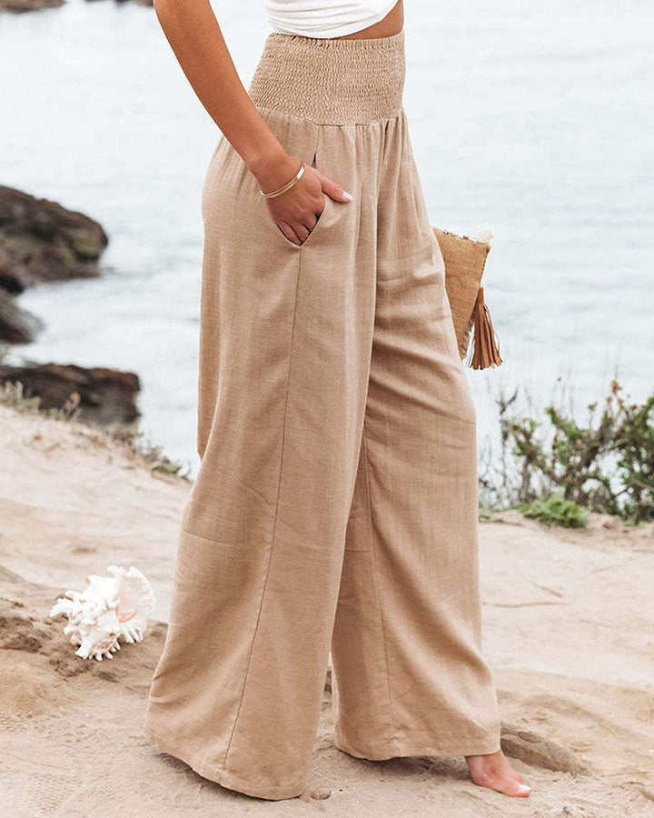 Zomerse damesbroek: elegante linnen CoolPants met wijde pijpen en hoge taille.