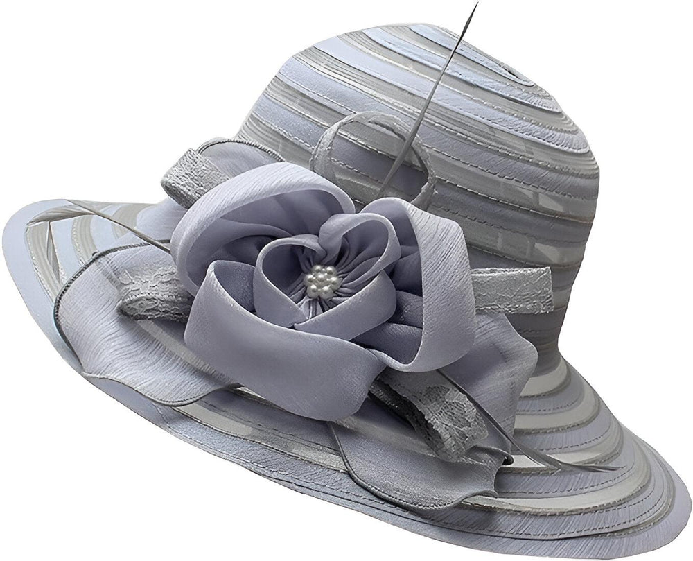 Stijlvolle dames organza zonnehoed Mirielle, perfect voor strand, tuinfeest of zomerse bruiloft.