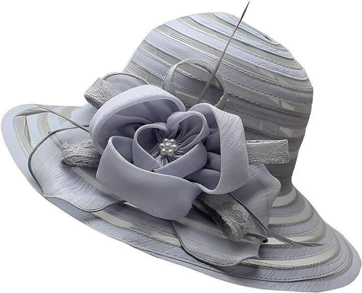 Stijlvolle dames organza zonnehoed Mirielle, perfect voor strand, tuinfeest of zomerse bruiloft.