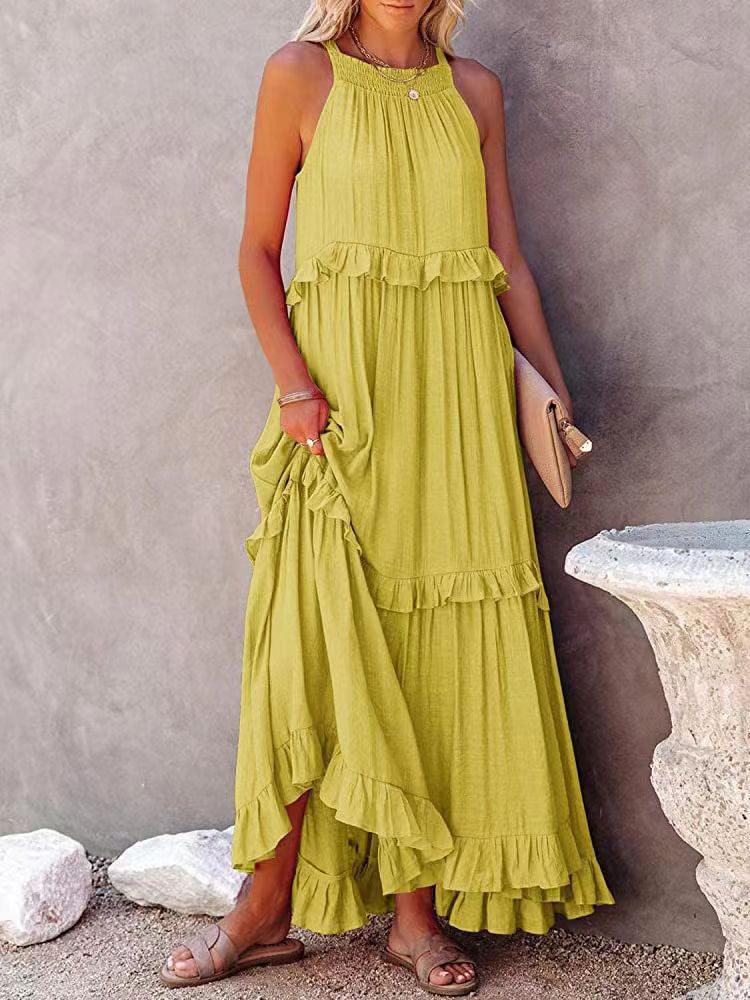 Dames Mouwloze Maxi-jurk Noor met Strikdetail. Een comfortabele, elegante zomerjurk in losvallend model voor vrouwenmode.