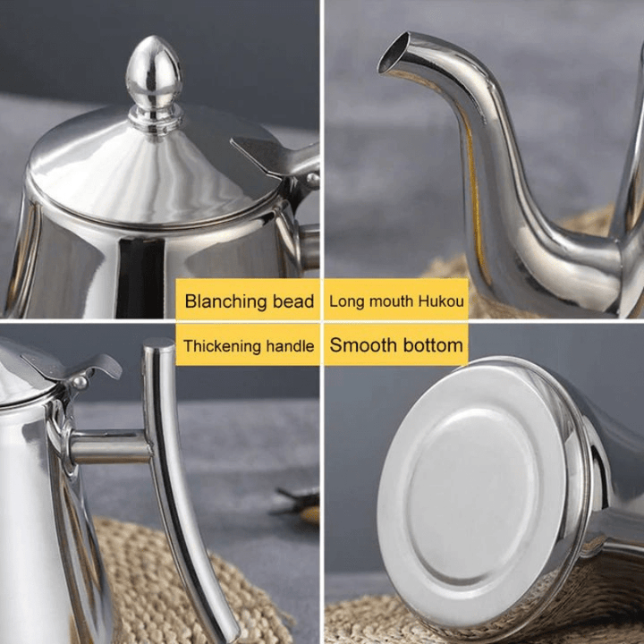 "Elegante roestvrijstalen inductie waterkoker met filter, snelle verhitting, modern design, geschikt voor elke keuken."
