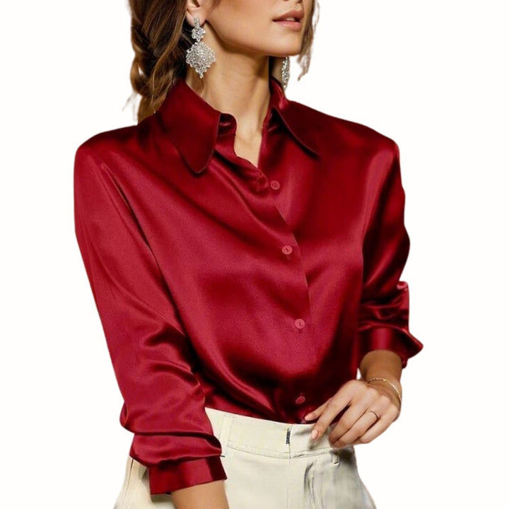 Elegante satijnen damesblouse Elara, perfect voor zakelijke en casual gelegenheden. Modieuze vrouwenkleding.