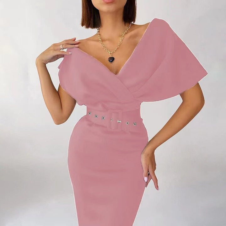 Off-shoulder dames feestjurk ShellysDress. Comfortabele en elegante jurk voor diverse gelegenheden.