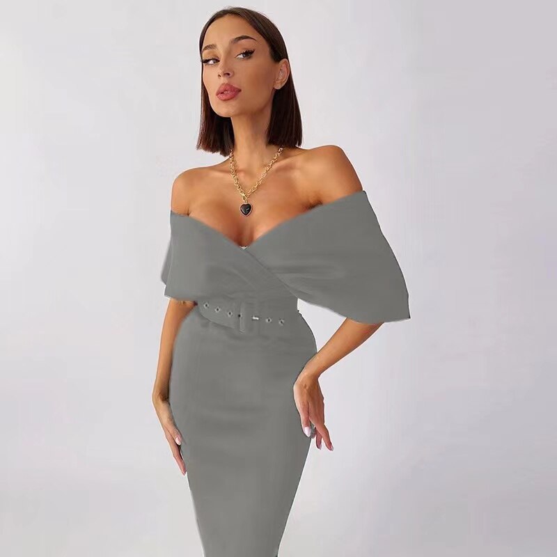 Luxe dames off-shoulder jurk, elegante avondjurk ideaal voor feestjes of een stijlvolle zomerlook.