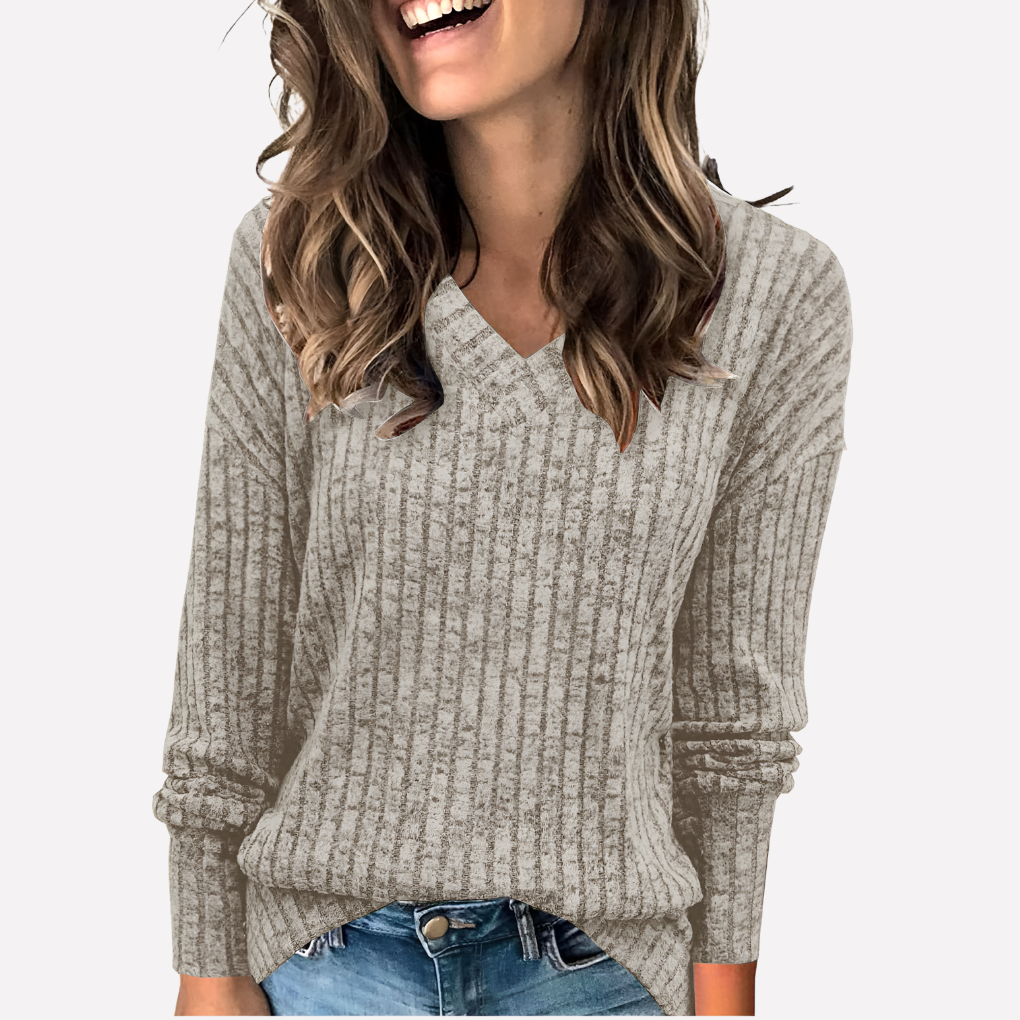 Comfortabele bordeaux V-hals top met lange mouwen voor dames. Veelzijdige tuniek voor herfst en casual stijl.