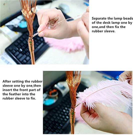 Stijlvolle witte verenlamp, een chique toevoeging aan elk interieur als tafellamp.