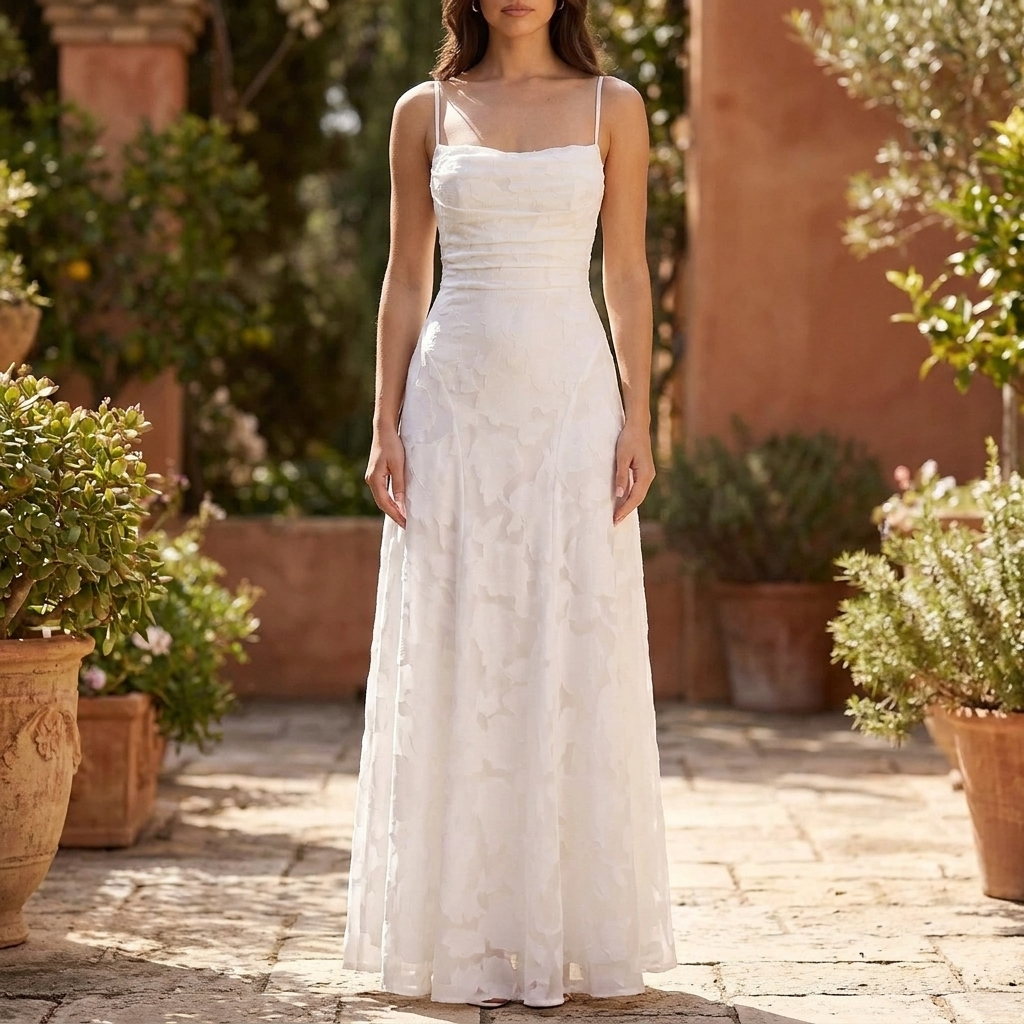 Elegante wijnrode dames maxi avondjurk met verfijnd bloemen kant en spaghettibandjes, perfect voor een gala.