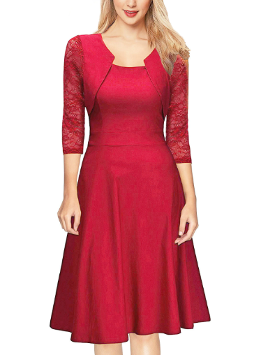 Elegante zwarte A-lijn midi jurk voor dames met 3/4 mouw, ideaal voor feestelijke gelegenheden.
