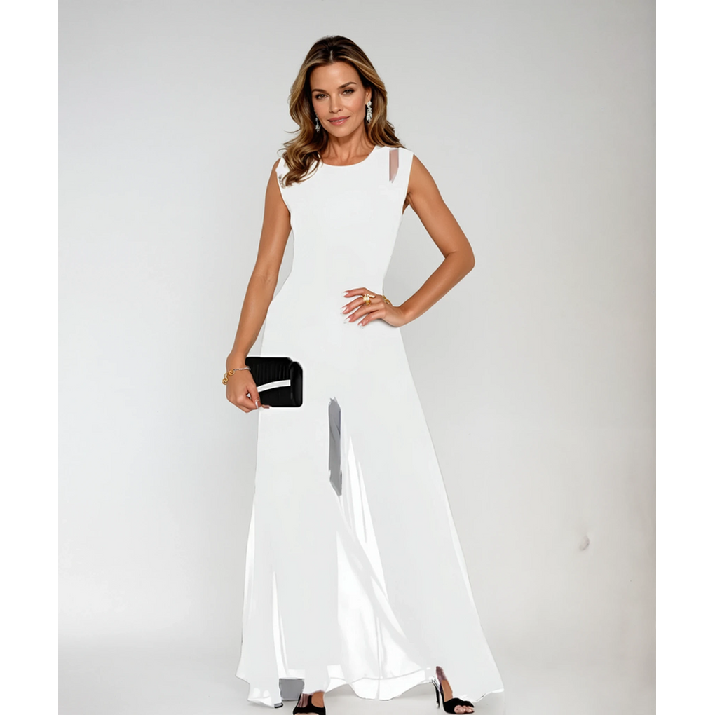 Blauwe dames jumpsuit met elegante, mouwloze top en wijde pijpen, perfect voor een chique en complete look.
