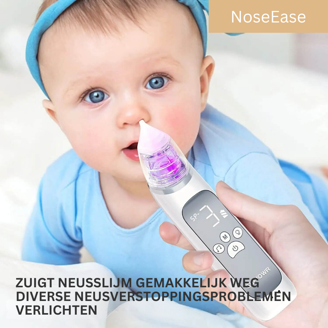 Elektrische baby neusreiniger voor zachte verlichting van verstopte neusjes, bevordert vrije ademhaling en betere slaap.