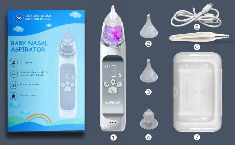 Zachte, elektrische neusreiniger voor baby's, ideaal bij verkoudheid voor snelle verlichting en comfort.