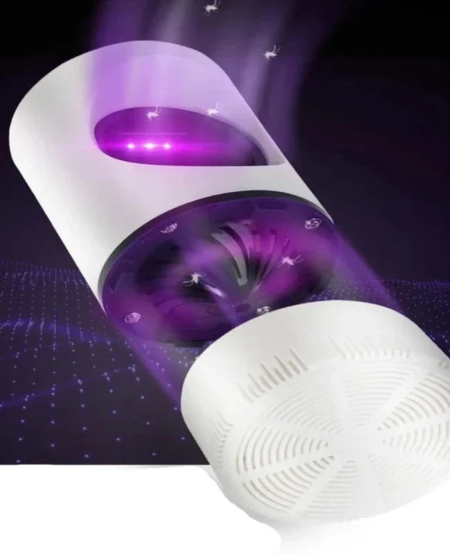 "Elektrische muggenlamp met LED Bionic Violet Wave technologie, moderne witte behuizing, ideaal voor insectenvrije nachten."