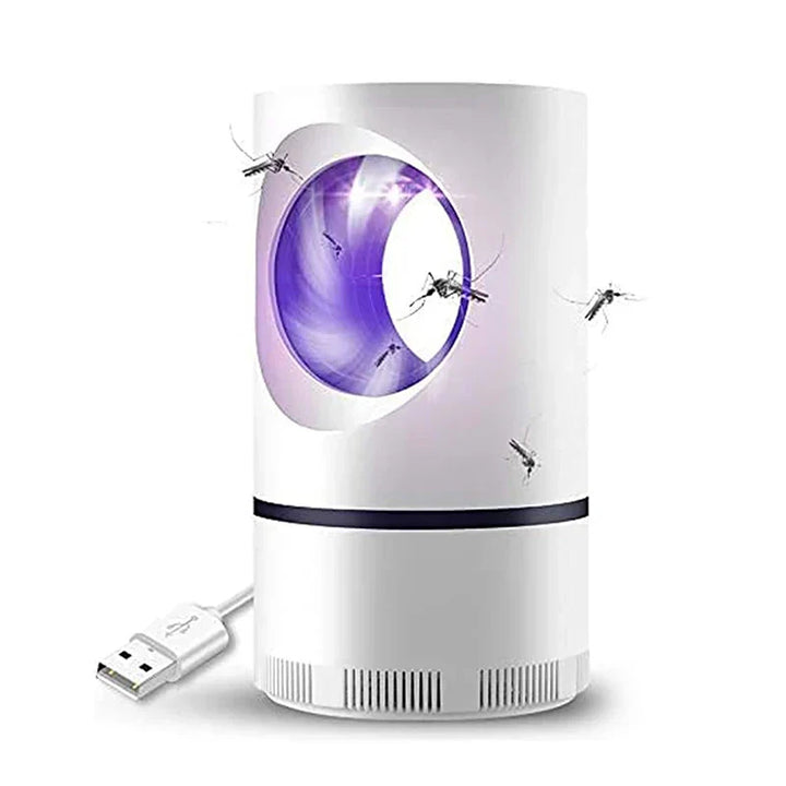 "Elektrische muggenlamp met LED Bionic Violet Wave technologie, moderne witte behuizing, ideaal voor insectenvrije nachten."