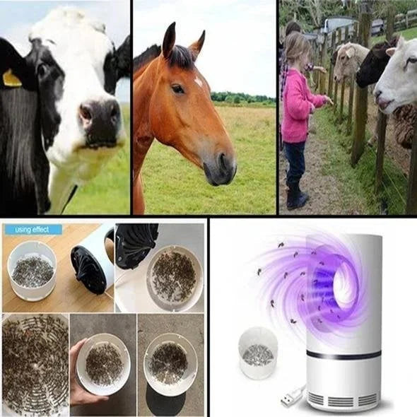"Elektrische muggenlamp met LED Bionic Violet Wave technologie, moderne witte behuizing, ideaal voor insectenvrije nachten."