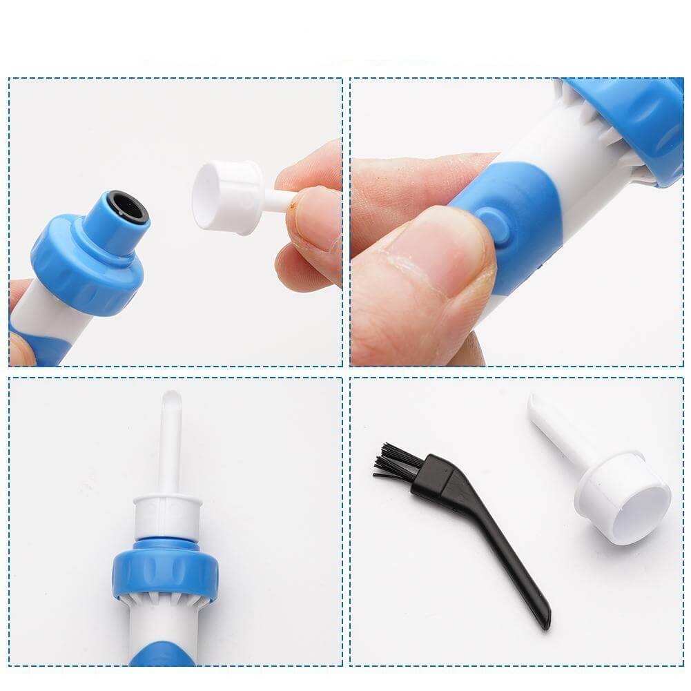 Compacte elektrische oorreiniger, ideaal voor veilige en hygiënische oorverzorging onderweg.