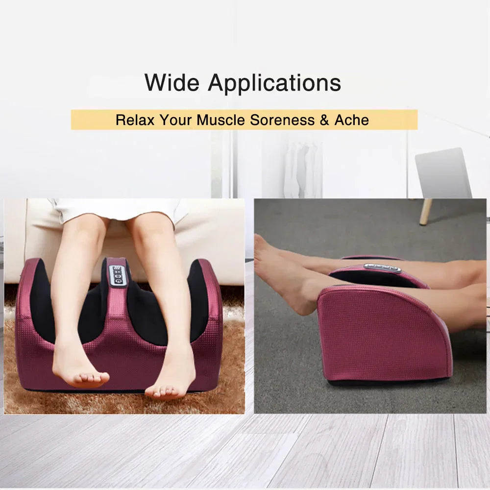 Draagbare elektrische voetmassager met warmte voor ontspanning thuis of op kantoor.