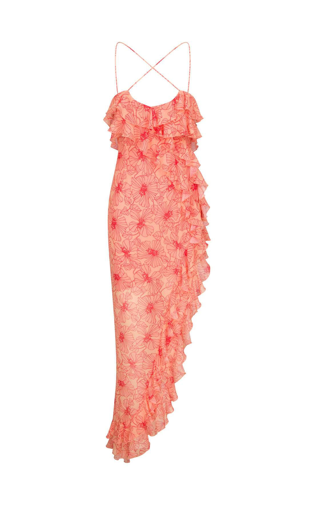 Dames elegante Elenna chiffon maxi-jurk met ruches, gekruiste halslijn, bloemenprint. Ideale zomer-/feestjurk.