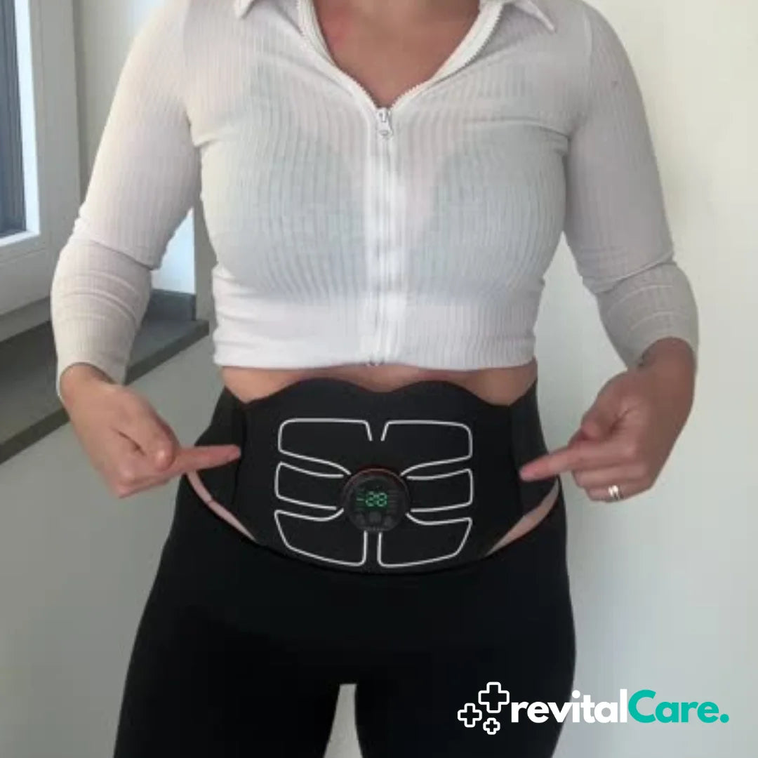 Een persoon die de CorePulse EMS buiktrainer gebruikt voor gerichte buikspiertraining en vetverbranding.