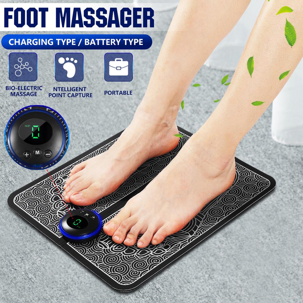 Draagbaar EMS voetmassageapparaat, ideaal voor thuisgebruik en ontspanning na een lange dag.
