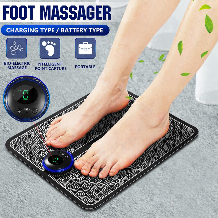 Draagbaar EMS voetmassageapparaat, ideaal voor thuisgebruik en ontspanning na een lange dag.