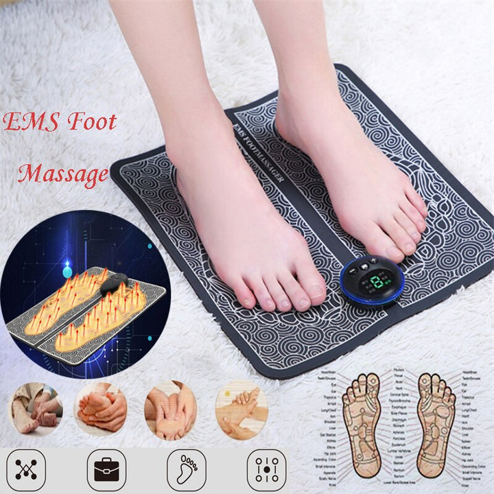 Compact EMS voetmassageapparaat met alle accessoires, klaar voor ontspannende voetmassage.
