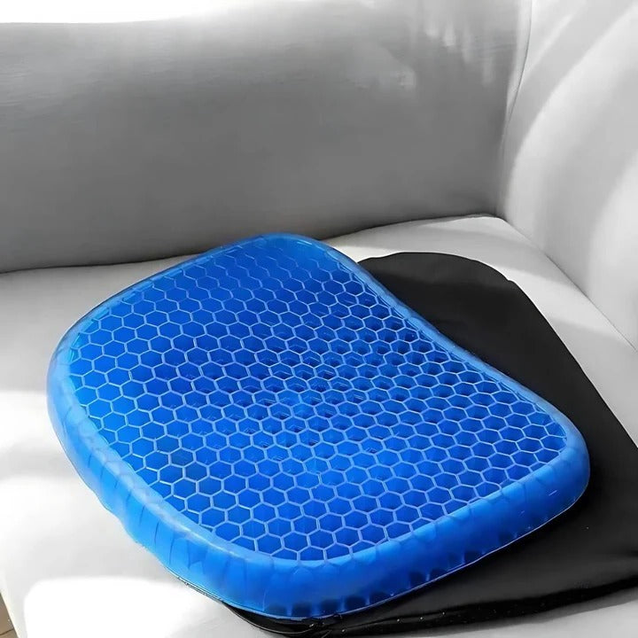 Ergonomisch gel zitkussen voor rug- en staartbeenpijn verlichting. Optimaal comfort in kantoor, auto of rolstoel.