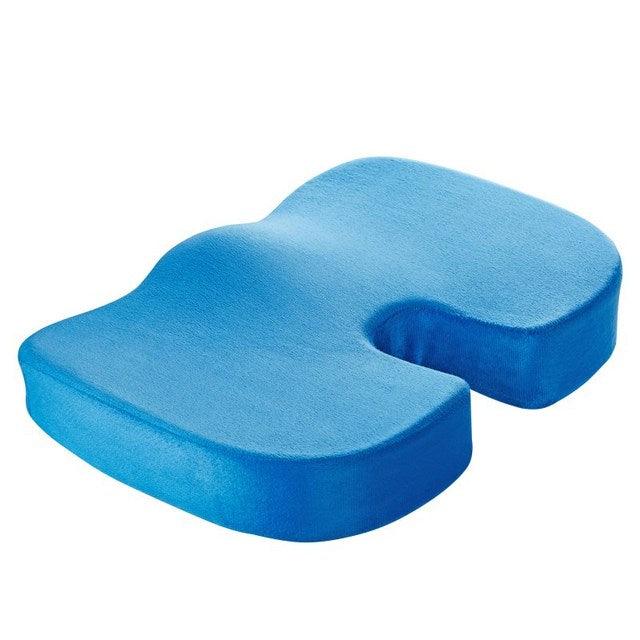 Ergonomisch orthopedisch zitkussen, traagschuim, zwart, rugondersteuning, comfortabel voor lange zit, duurzame materialen.