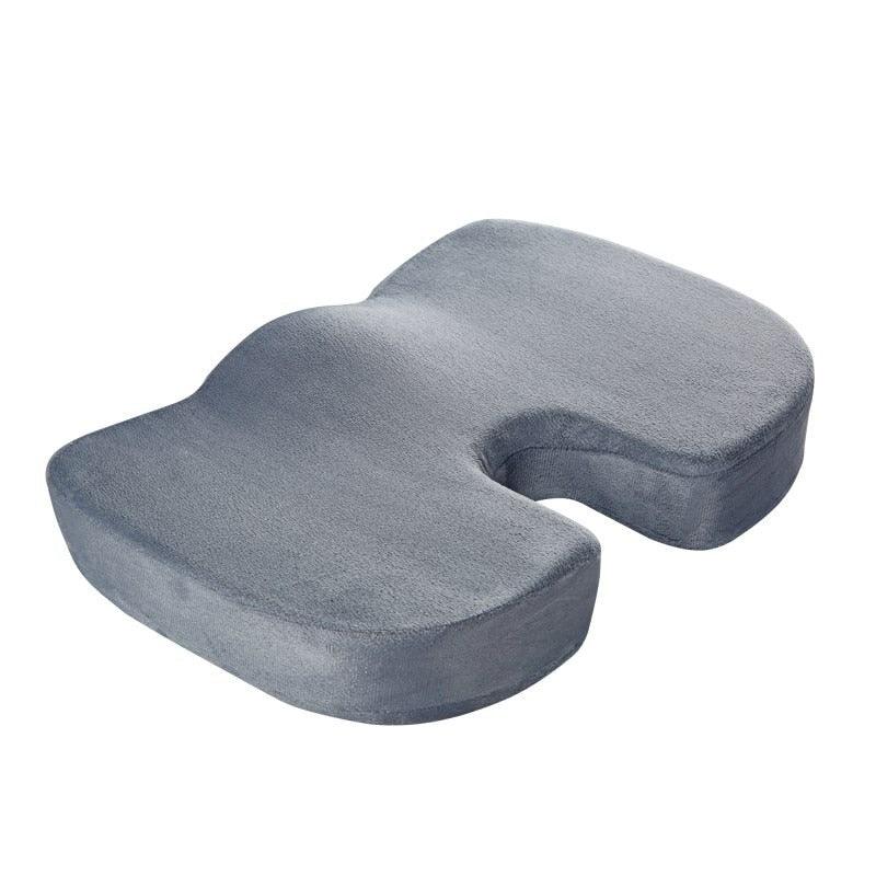 Ergonomisch orthopedisch zitkussen, traagschuim, zwart, rugondersteuning, comfortabel voor lange zit, duurzame materialen.