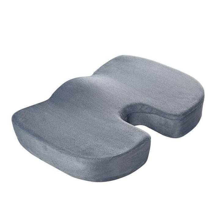 Ergonomisch orthopedisch zitkussen, traagschuim, zwart, rugondersteuning, comfortabel voor lange zit, duurzame materialen.