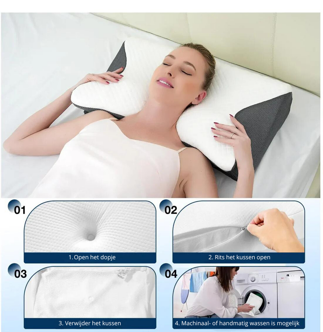 Verbeter je slaap met dit ademende ergonomische kussen; effectief tegen nekpijn voor rug- en zijslapers.