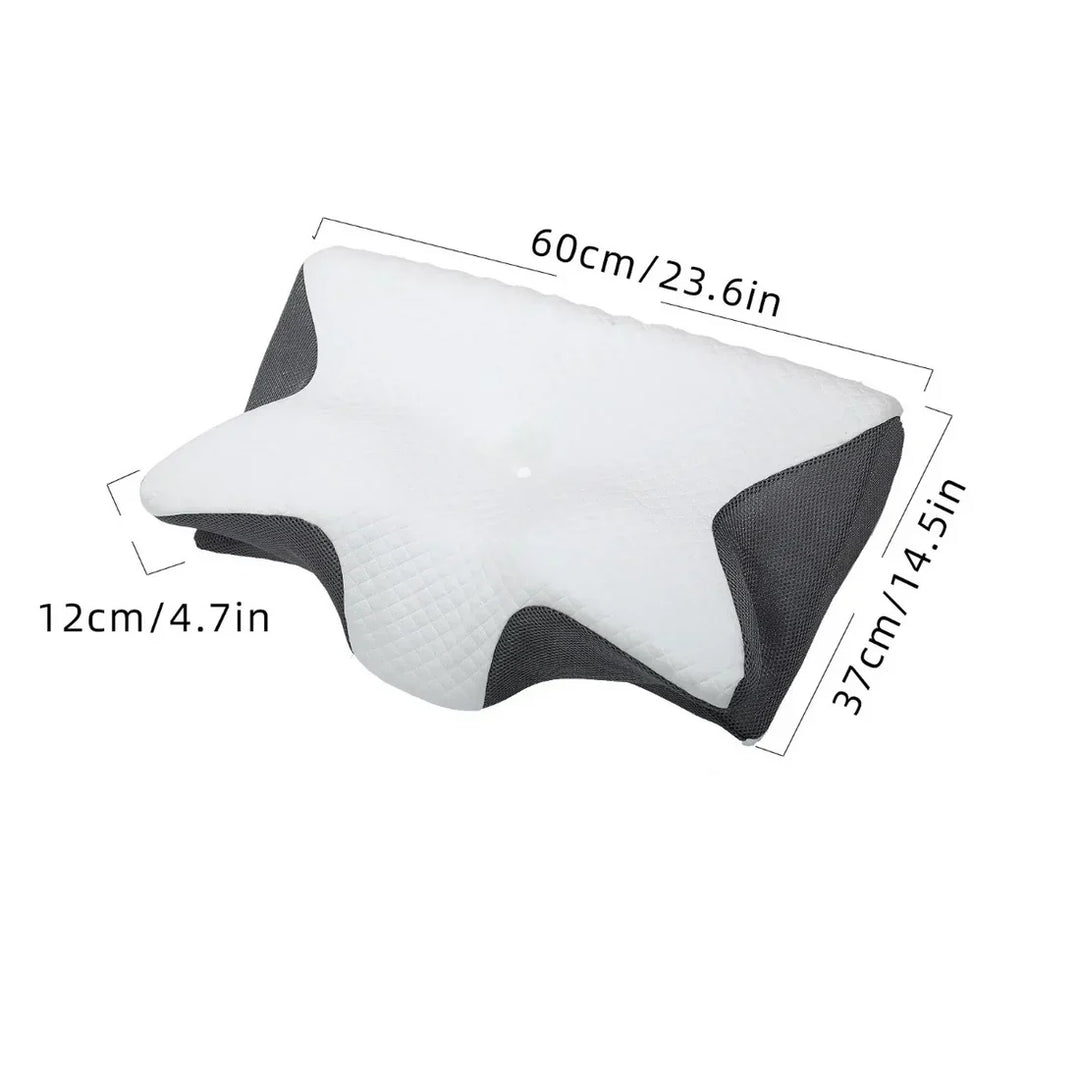 Contour kussen met geheugenschuim voor nekpijn; ergonomische ondersteuning voor alle slaaphoudingen.
