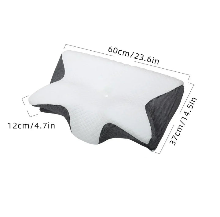 Contour kussen met geheugenschuim voor nekpijn; ergonomische ondersteuning voor alle slaaphoudingen.