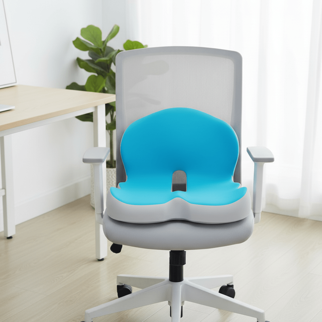 Ergonomisch zitkussen van geheugenfoam; ideaal voor comfort, vermindert rugpijn en verbetert houding.