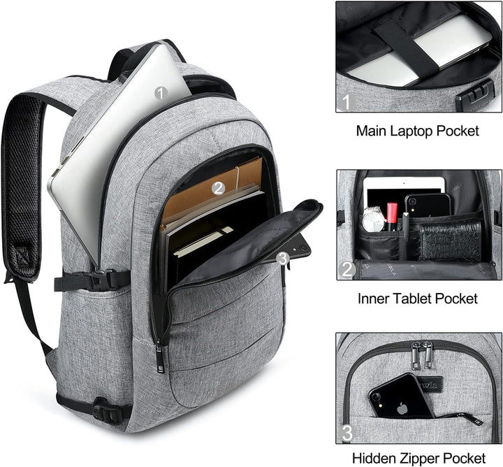 Zwarte unisex antidiefstal rugzak voor laptops, perfect voor school, werk en reizen.