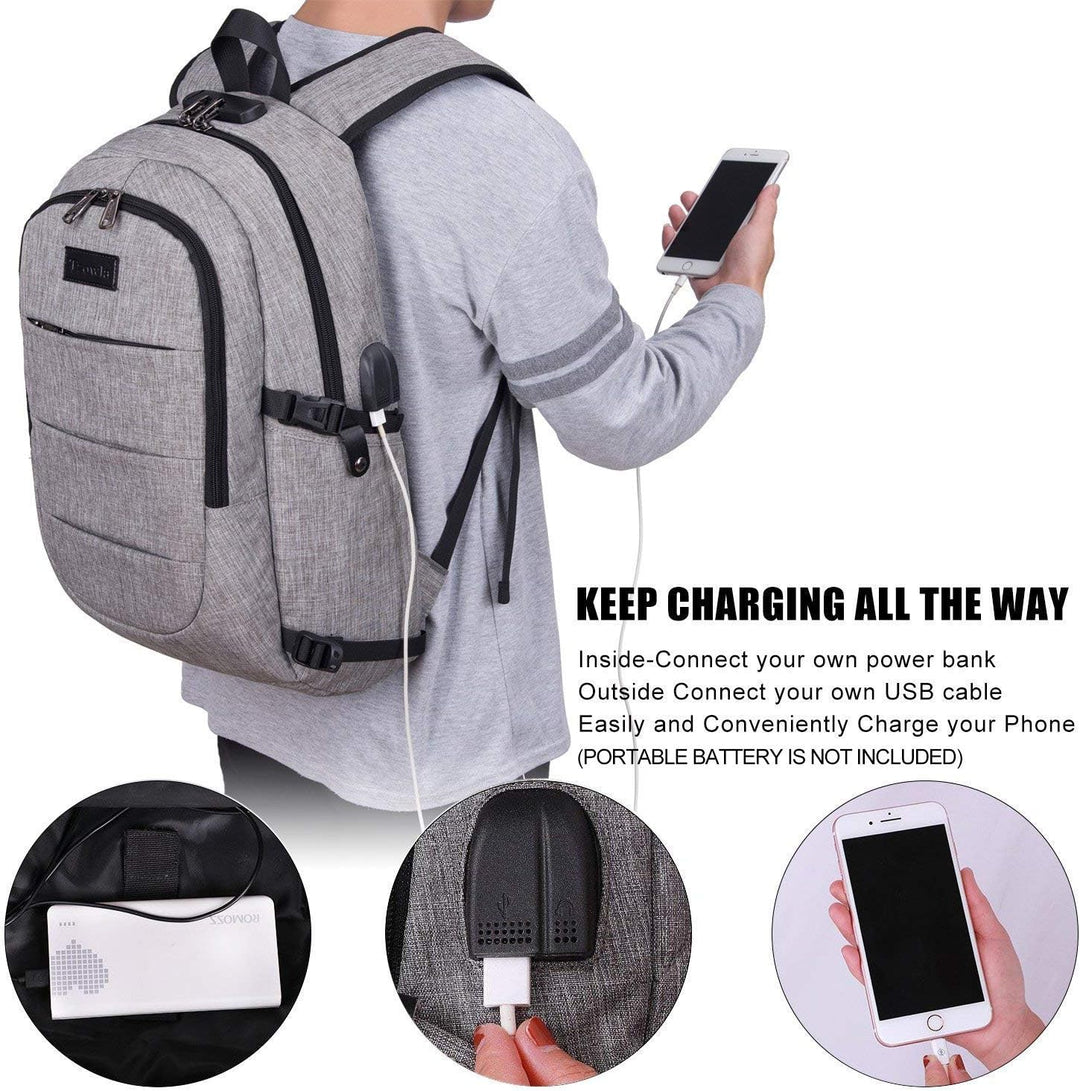 Grote capaciteit laptoprugzak (30-50L) met USB en diefstalbeveiliging voor lange reizen.