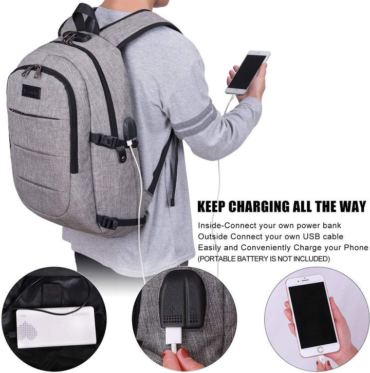 Grote capaciteit laptoprugzak (30-50L) met USB en diefstalbeveiliging voor lange reizen.