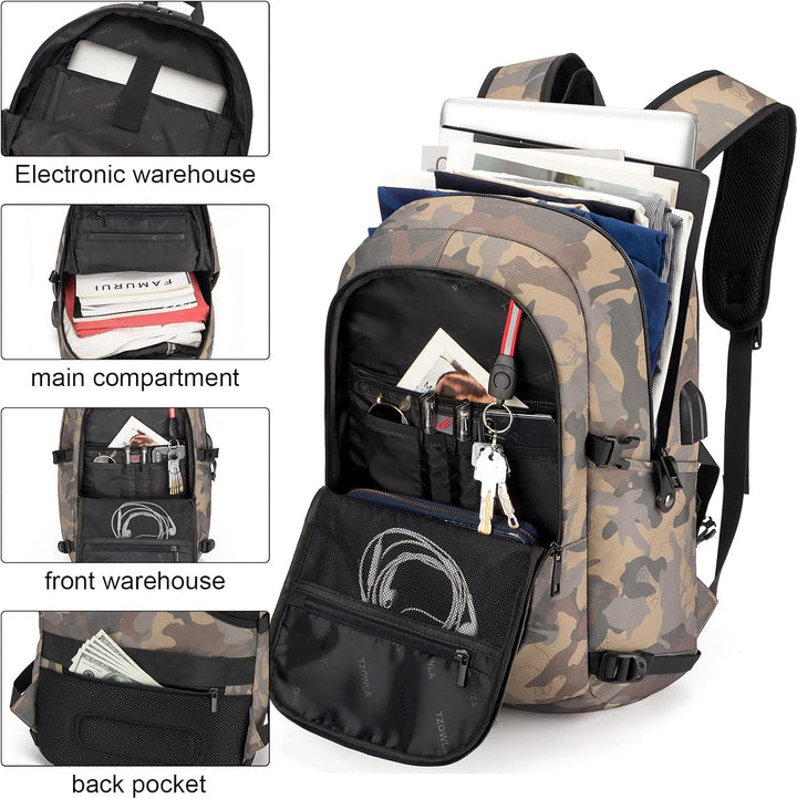 Antidiefstal laptoprugzak (30-50L) voor reizen, werk, met USB-poort en veel vakken.