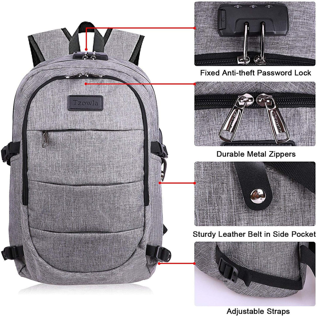 Duurzame 30-50L laptoprugzak met USB, veiligheidskenmerken en ergonomisch ontwerp.