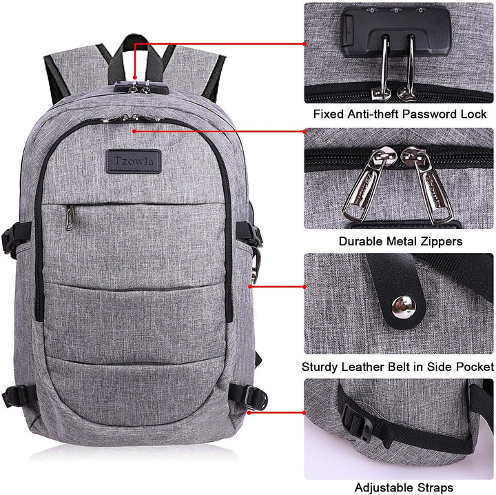 Duurzame 30-50L laptoprugzak met USB, veiligheidskenmerken en ergonomisch ontwerp.