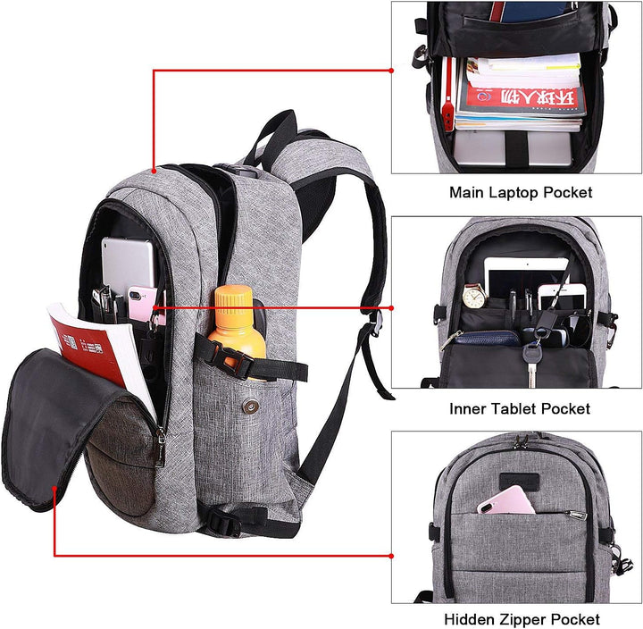 Reisvriendelijke antidiefstal rugzak met laptopcompartiment en USB-oplaadfunctie.