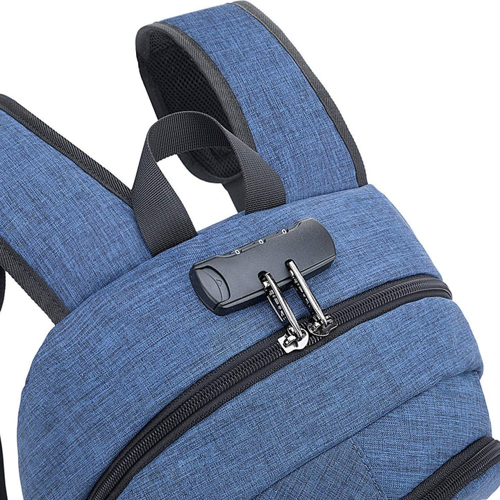 Zwarte anti-diefstal rugzak met USB-poort, ideaal voor laptops en reizen met gemoedsrust.