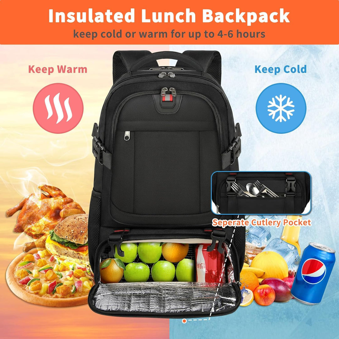 Multifunctionele reistas voor laptop en lunch, voorzien van geïsoleerd vak & USB-poort. Perfect voor onderweg.