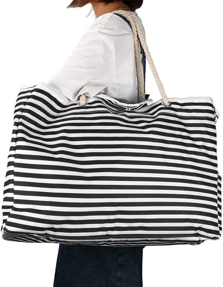 Extra grote waterdichte strandtas voor dames met bijpassend reisetui. Ideaal voor vakantie en zandbestendig.