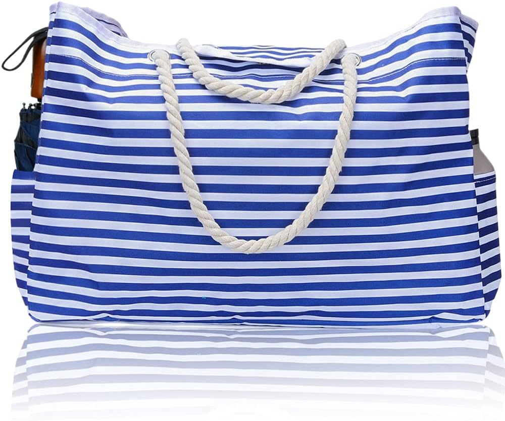 Extra grote waterdichte strandtas voor dames inclusief gratis reisetui. De perfecte zandbestendige vakantie tas.