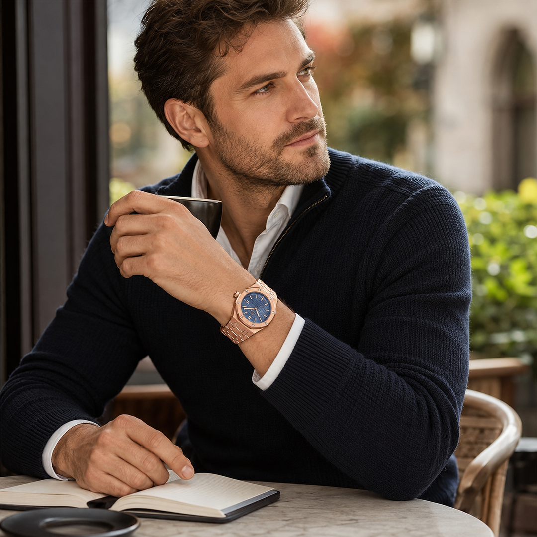 Jonas Deluxe horloge om de pols, toont ultiem comfort en moderne uitstraling voor dagelijks gebruik.