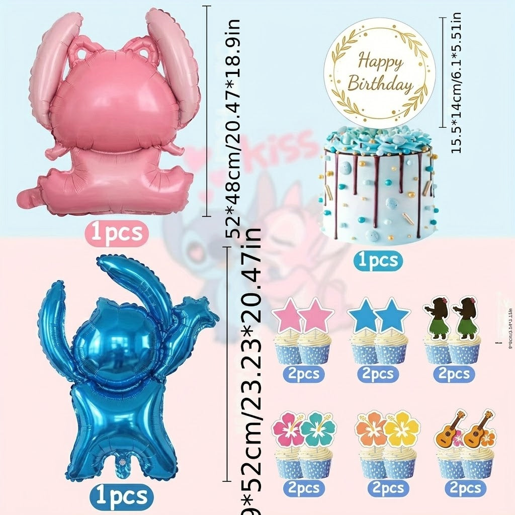 Kleurrijke Lilo en Stitch ballonnen voor een vrolijk kinderfeest en verjaardagsset versiering